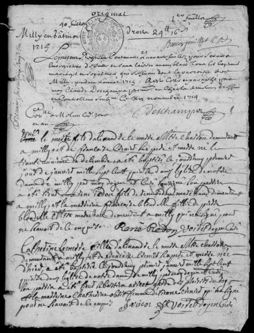 MILLY-LA-FORET. - Registre paroissial des baptêmes, mariages et sépultures (1715-1734). 