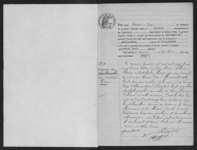 ATHIS-MONS.- Naissances : registre d'état civil (1923). 