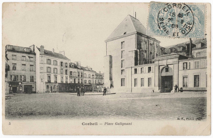 CORBEIL-ESSONNES. - Place Galignani et les grands moulins, BF, 1905, 13 lignes, 2x10 c, ad. 