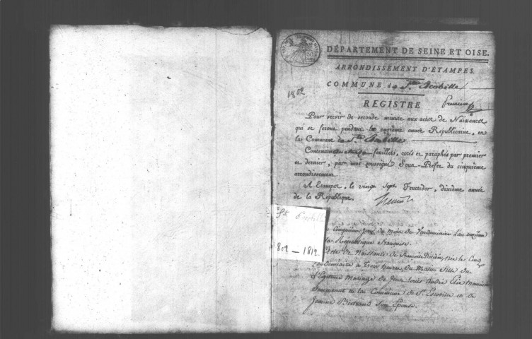 SAINT-ESCOBILLE. Naissances, mariages, décès : registre d'état civil (an XI-1812). 