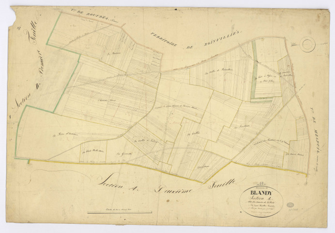BLANDY. - Section A - Chemin de la Ferté (le), 1, ech. 1/2500, coul., aquarelle, papier, 68x100 (1831). 