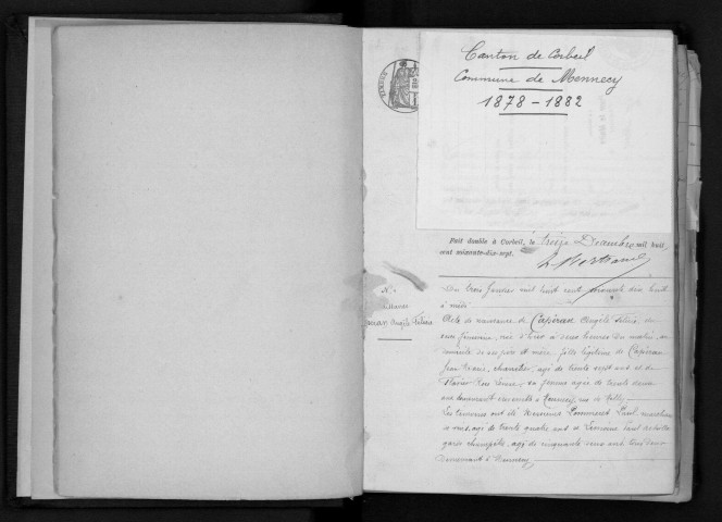 MENNECY. Naissances, mariages, décès : registre d'état civil (1878-1882). 
