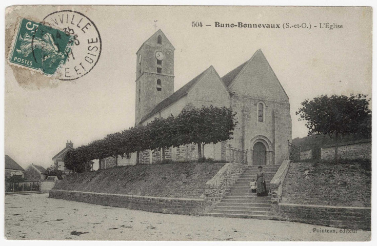 BUNO-BONNEVAUX. - L'église, Pointeau, 1911, 2 mots, 5 c, ad. 
