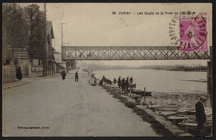 JUVISY-SUR-ORGE.- Les quais et le pont de Draveil (22 août 1932).