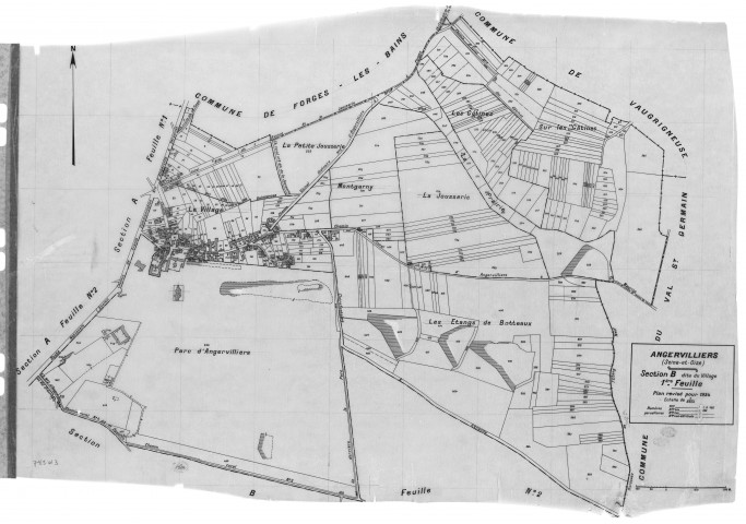 ANGERVILLIERS.- Cadastre révisé pour 1934 : plan de la section B Le Village 1ère feuille, [1 plan].