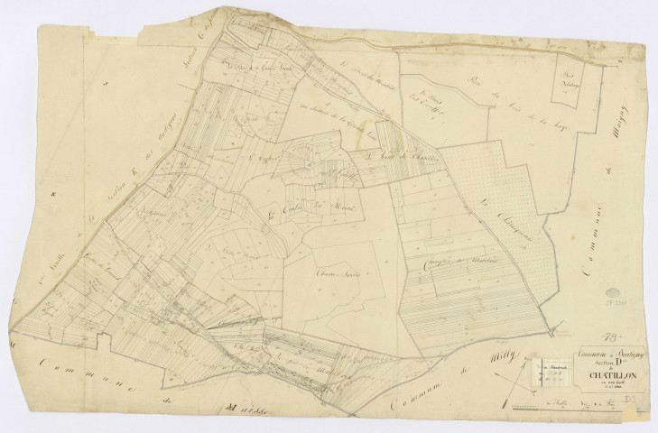 BOUTIGNY-SUR-ESSONNE. - Section D - Châtillon, ech. 1/2500, coul., aquarelle, papier, 65x103 (1816). 