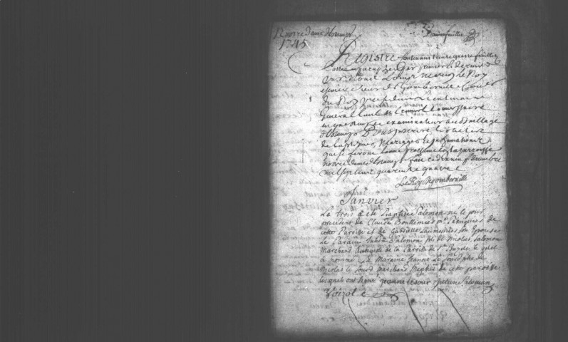 ETAMPES. Paroisse Notre-Dame : Baptêmes, mariages, sépultures : registre paroissial (1745-1755). [Lacunes : 3ème feuillet B.M. (1751)]. 