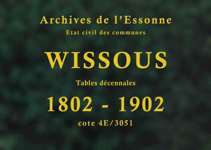 WISSOUS. Tables décennales (1802-1902). 