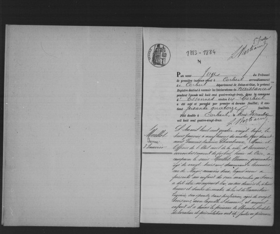 ESSONNES. Naissances : registre d'état civil.