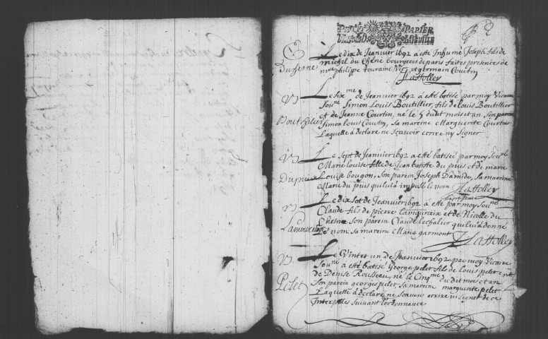 VERRIERES-LE-BUISSON. Paroisse Notre-Dame : Baptêmes, mariages, sépultures : registre paroissial (1692-1713). 
