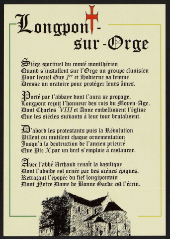 LONGPONT-SUR-ORGE.- "La basilique de Longpont", poème de Frédéric Lheureux, sans date.