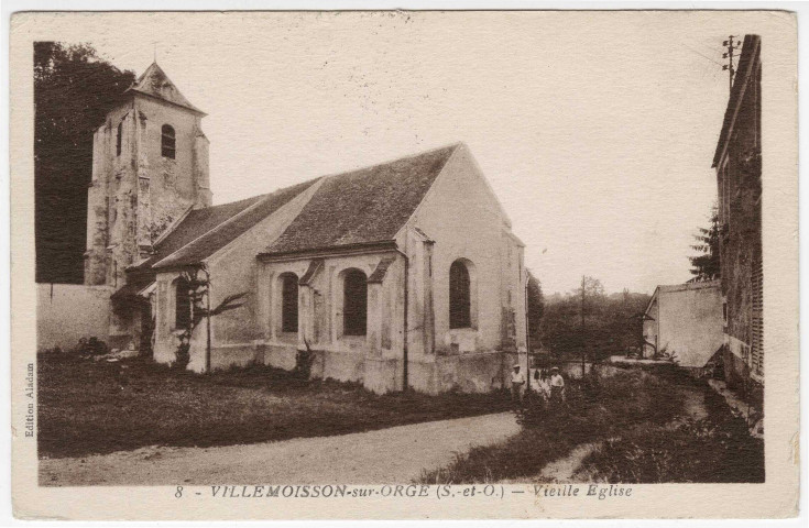 VILLEMOISSON-SUR-ORGE. - Vieille église [Editeur Fleury, 1938, timbre à 30 centimes, sépia]. 