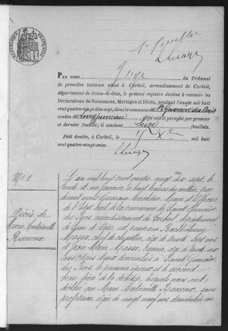 SAINTE-GENEVIEVE-DES-BOIS.- Naissances, mariages, décès : registre d'état civil (1897-1904). 