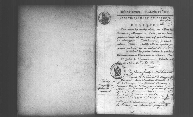 MONTGERON. Naissances, mariages, décès : registre d'état civil (1809-1815). 
