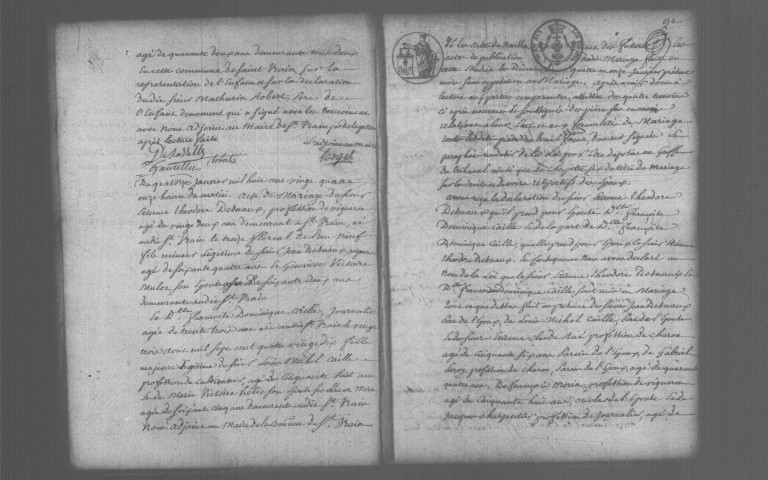 SAINT-VRAIN. Naissances, mariages, décès : registre d'état civil (1824-1834). 