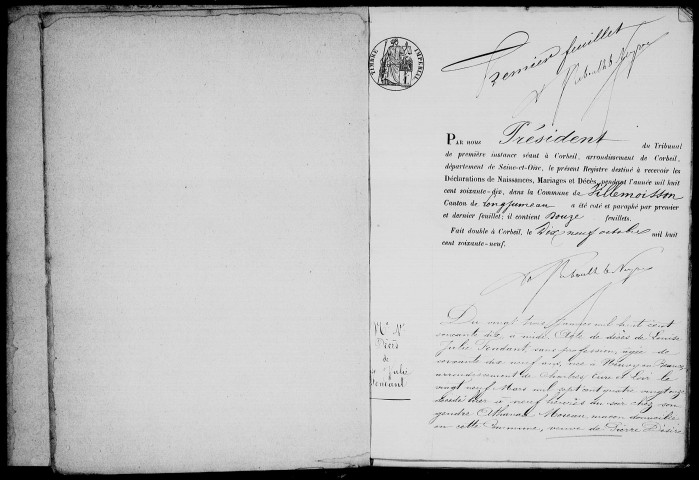 VILLEMOISSON-SUR-ORGE. Naissances, mariages, décès : registre d'état civil (1870-1882). 