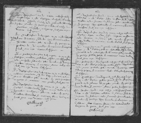 VERRIERES-LE-BUISSON, paroisse Notre-Dame de l'Assomption. - Registres paroissiaux : mariages [1606-1673], sépultures [1606-1674], baptêmes [1622-1655, 1656-1674], baptêmes, mariages, sépultures [1673-1679, novembre 1679-1691, 22 janvier 1691-1697] [documents originaux conservés aux Archives municipales de Verrières-le-Buisson]. 