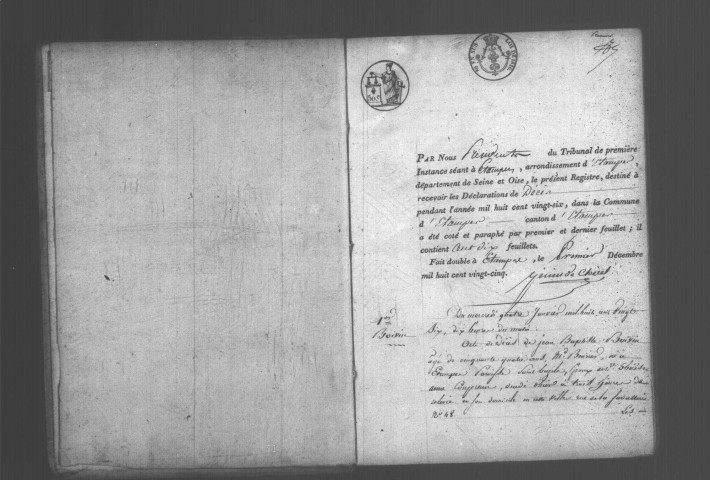 ETAMPES. Décès : registre d'état civil (1826). 