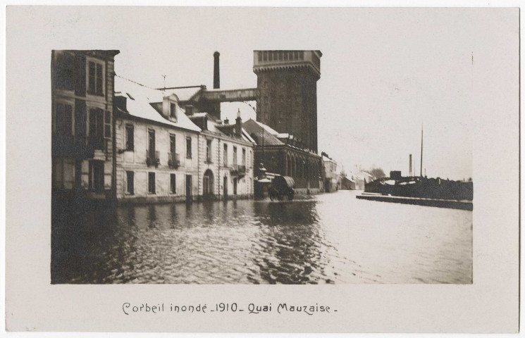 CORBEIL-ESSONNES. - Corbeil inondé, 1910. Quai Mauzaise, Mardelet. 