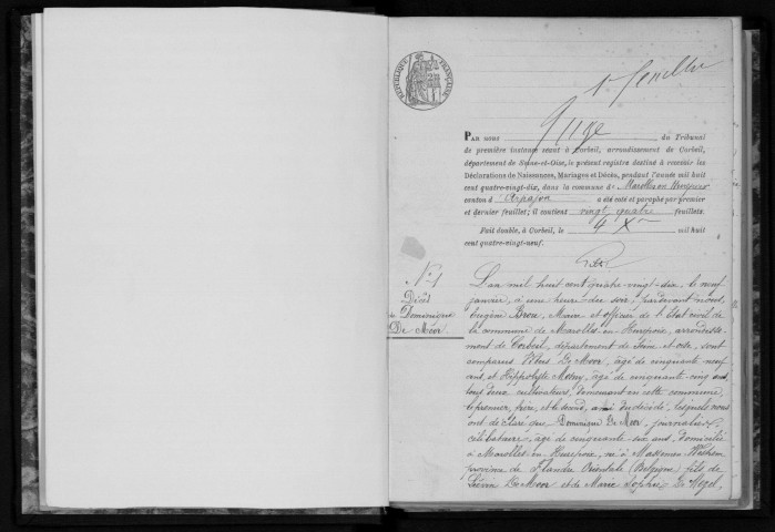 MAROLLES-EN-HUREPOIX. Naissances, mariages, décès : registre d'état civil (1890-1896). 