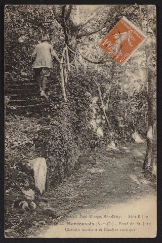 MARCOUSSIS.- Fond de Saint-Jean ; chemin montant un escalier rustique(14 avril 1919).