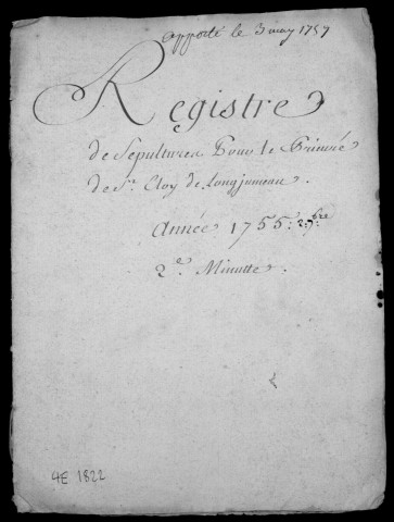 LONGJUMEAU. Prieuré Saint-Eloy : Sépultures : registre paroissial (1755-1772). 