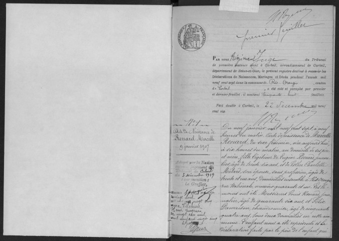 RIS-ORANGIS. - Naissances, mariages, décès : registre d'état civil.