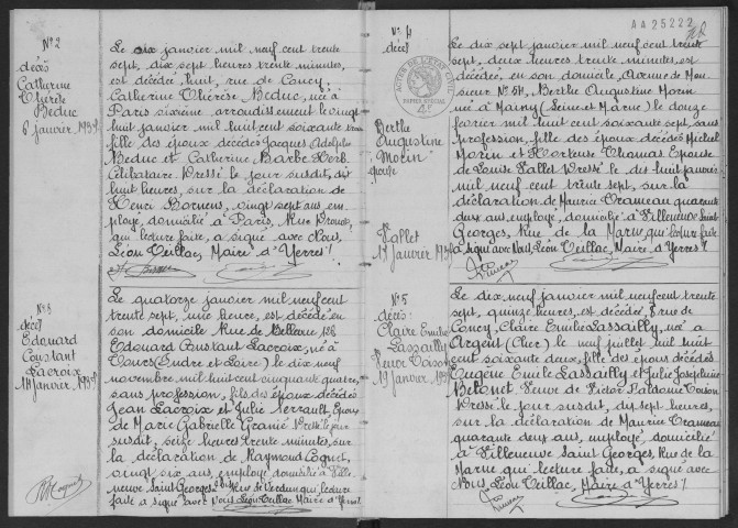 YERRES. - Décès : registre d'état civil.