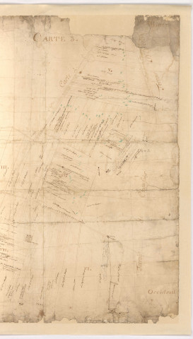 CHAMARANDE-MAUCHAMPS. - Carte 3, s.d., 110 x 110 cm. [série incomplète de plans du XVIIIe siècle annotés en vert]. 