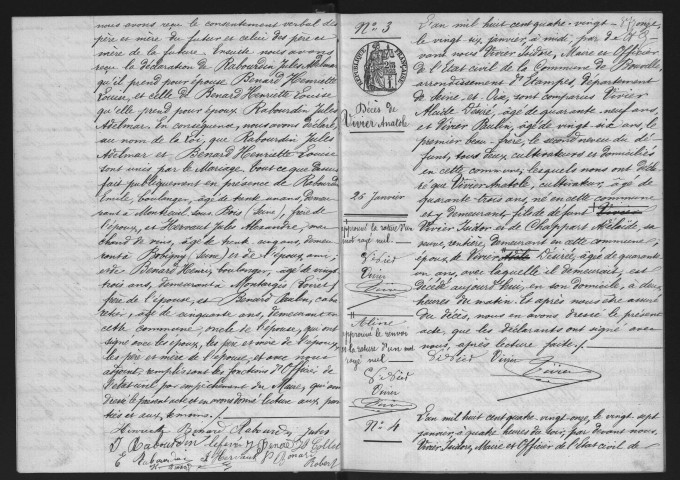 BOUVILLE.- Naissances, mariages, décès : registre d'état civil (1891-1905). 