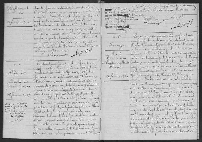 WISSOUS. - Naissances, mariages, décès : registre d'état civil.