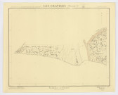 Plan de MASSY - LES GRAVIERS dressé par M. CHOQUARD, géomètre, feuille 1, Ministère de la Reconstruction et de l'Urbanisme, 1945. Ech. 1/2.000. N et B. Dim. 0,55 x 0,70. 