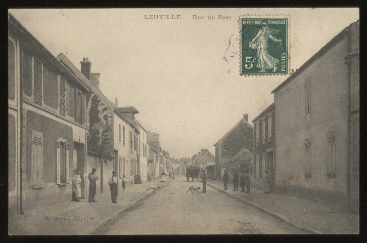LEUVILLE-SUR-ORGE. - Rue du parc. Editeur A. Borné, Arpajon, 1908, timbre à 5 centimes. 