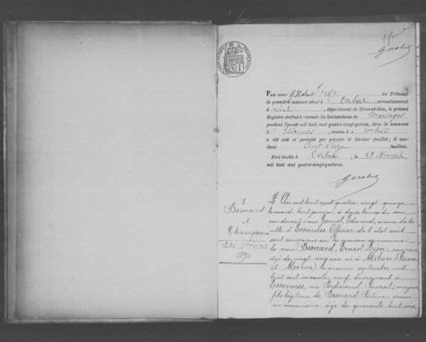 ESSONNES. Mariages : registre d'état civil (1895). 