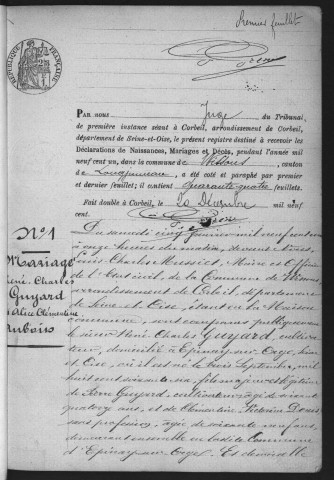 WISSOUS.- Naissances, mariages, décès : registre d'état civil (1901-1904). 