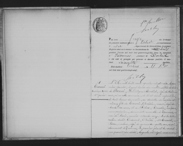 ESSONNES. Décès : registre d'état civil (1890). 