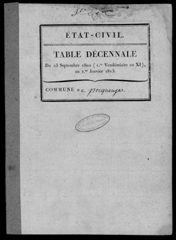 PECQUEUSE. Tables décennales (1802-1902). 