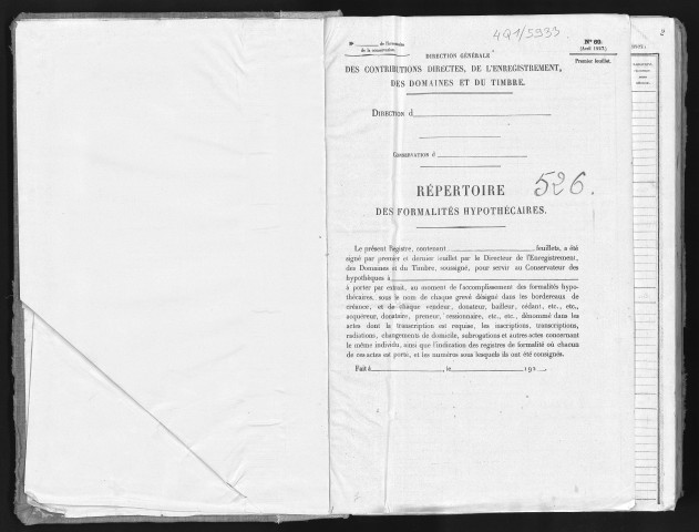 Conservation des hypothèques de CORBEIL. - Répertoire des formalités hypothécaires, volume n° 526 : A-Z (registre ouvert vers 1920). 