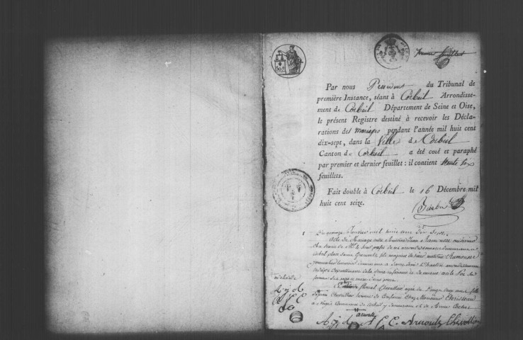 CORBEIL. Mariages : registre d'état civil (1817-1821). 