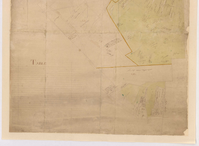 CHAMARANDE. - Chantiers 51-54, [déchiré], s.d., 96 x 105 cm. [série incomplète de plans du XVIIIe siècle annotés en vert] 