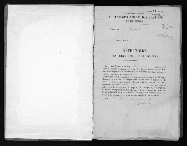 Conservation des hypothèques de CORBEIL. - Répertoire des formalités hypothécaires, volume n° 312 : A-Z (registre ouvert en 1894). 