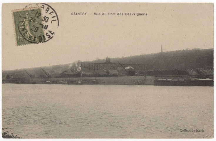 ESSONNES. - Vue du port des Bas-Vignons, Maria, 1920, 6 lignes, 15 c, ad. 