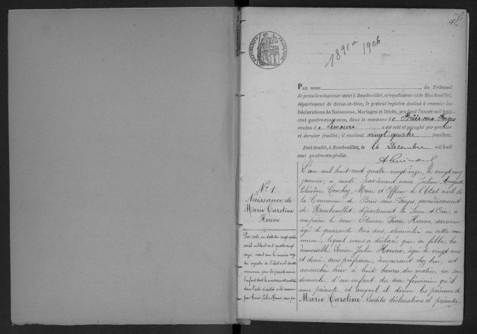 BRIIS-SOUS-FORGES.- Naissances, mariages, décès : registre d'état civil (1891-1906). 