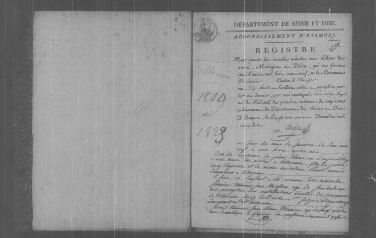 VILLECONIN. Naissances, mariages, décès : registre d'état civil (1809-1823). 