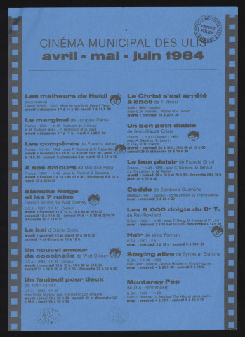ULIS (les). - Activités cinéma : programme culturel, Centre culturel municipal Jacques Prévert, avril-juin 1984. 