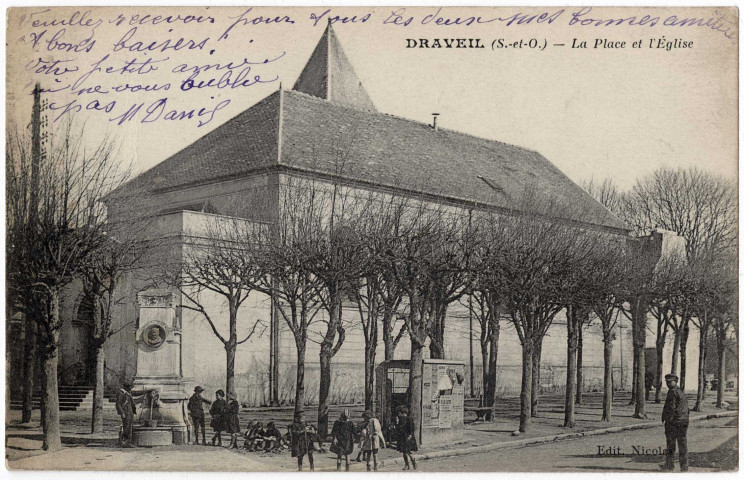 DRAVEIL. - Place de l'église. Marquignon (1903), 2 lignes, 10 c, ad. 