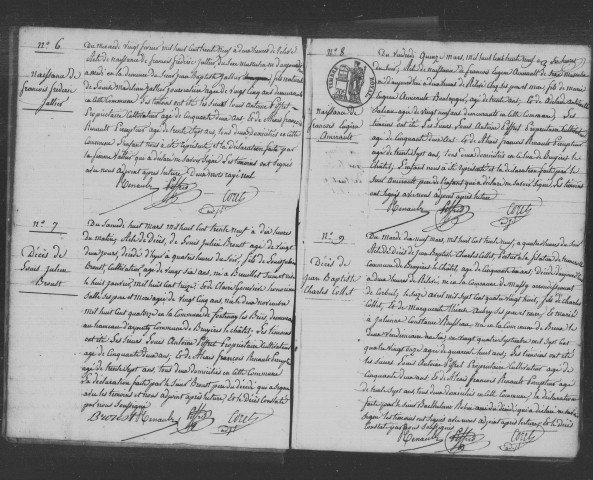 BRUYERES-LE-CHATEL. Naissances, mariages, décès : registre d'état civil (1839-1850). 