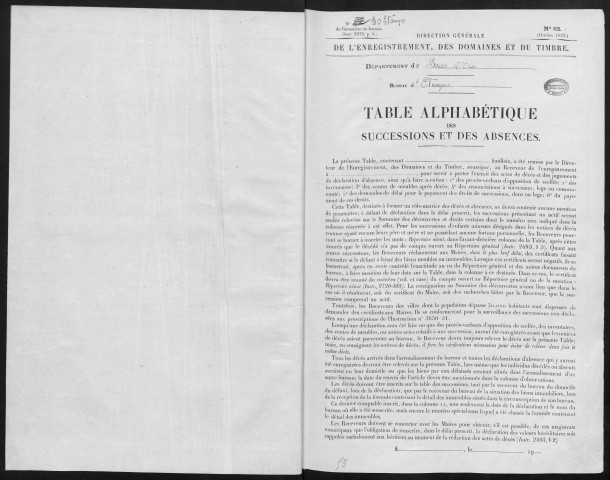 ETAMPES, bureau de l'enregistrement. - Table alphabétiques des successions et des absences (1/01/1955-31/12/1958). 