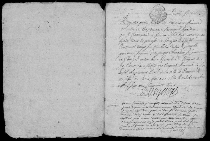 BRUYERES-LE-CHATEL. - Registre parossial : registre des baptêmes, mariages et sépultures (1754-1759). 