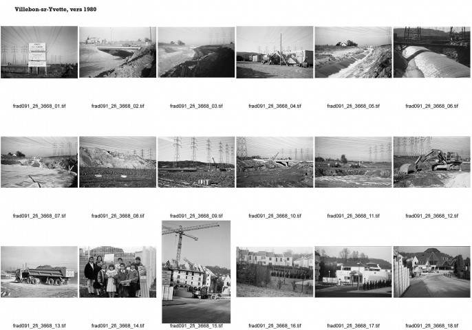 VILLEBON-SUR-YVETTE.- Trois bandes de négatif de six vues en noir et blanc [correspondant aux photographies cotées 2Fi 3598-3613]. 
